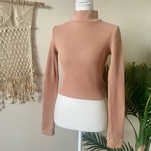 Aerie Waffle Knit Mock Neck Top – Tan | Size Small